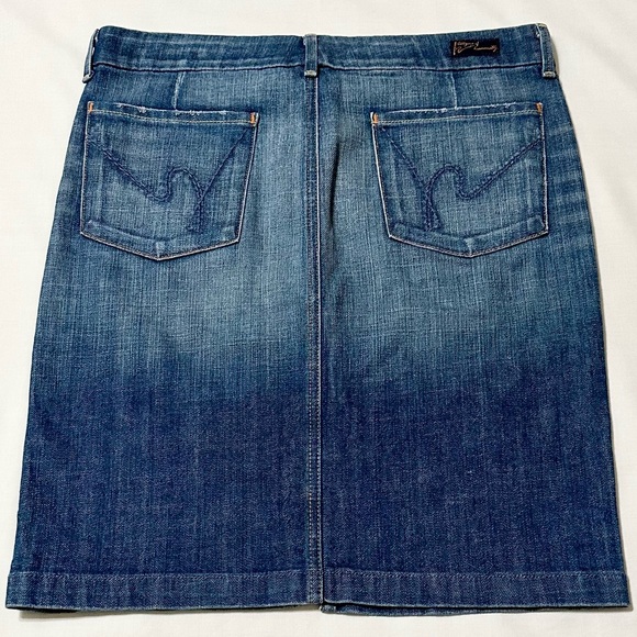 Citizens of Humanity Sophia Split Front Distressed Denim Knee Length Skirt - 6 - Picture 1 of 16